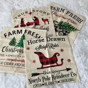 NWT Set of 4 Christmas Boho Rustic Home Day Throw Farm Burlap Pillows 18”x18”
